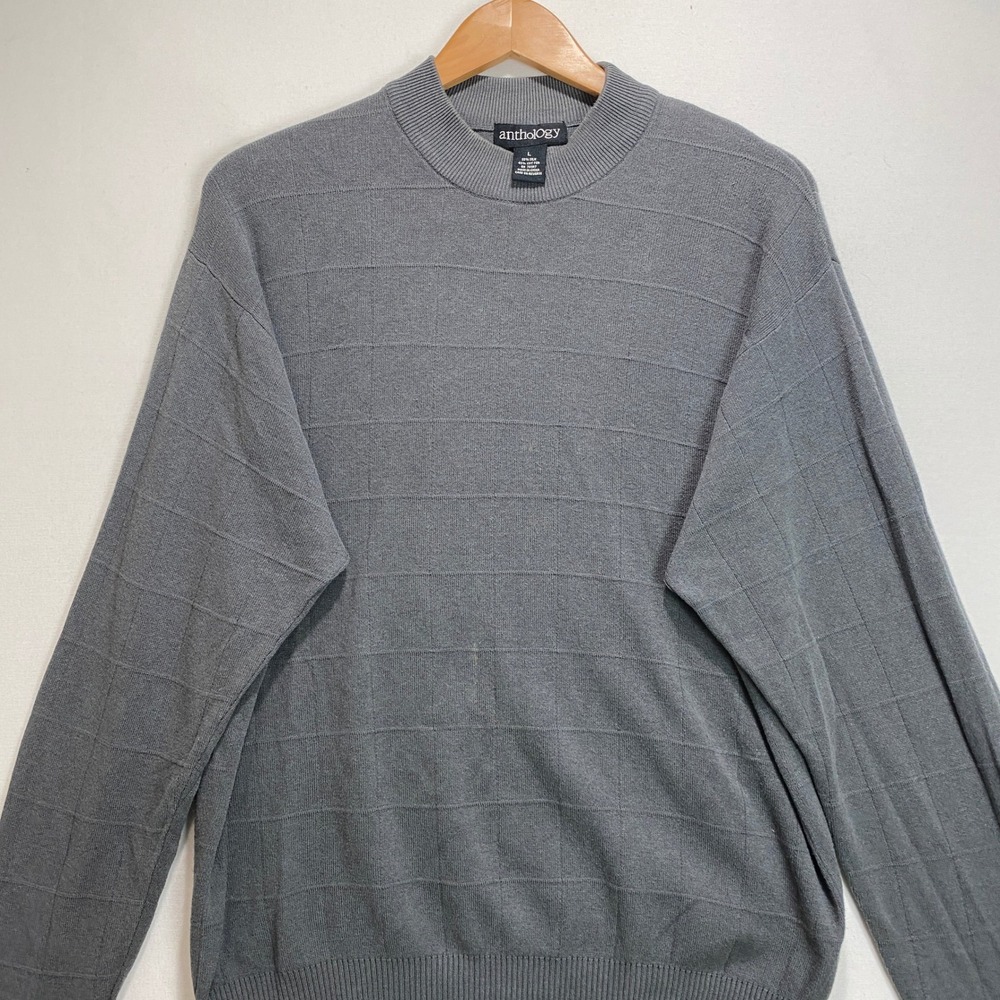 Anthology Men's Gray Long Sleeve Mock Neck Sweater Size L Silk Cotton Blend